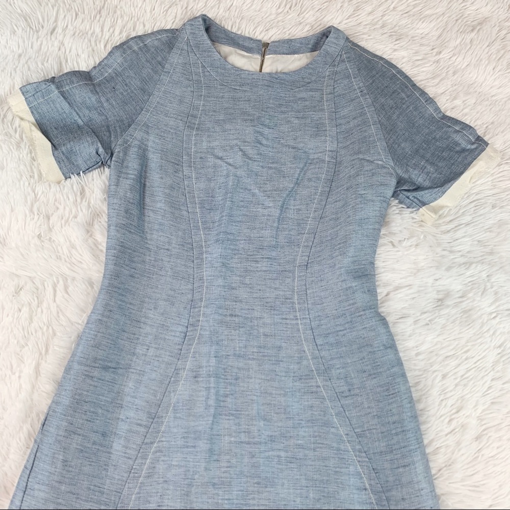 Sea NY short sleeve linen blend sheath dress in‎ light blue with contrast trim - Picture 2 of 10